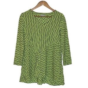 Habitat Womens Asymmetrical Top Size S Green Black Wavy Stripe Abstract Artsy
